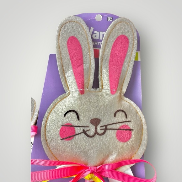 Plush Easter Bunny Rabbit Head Ribbon Stick Wand Hanging Decor New Set Of 3 - Picture 7 of 7